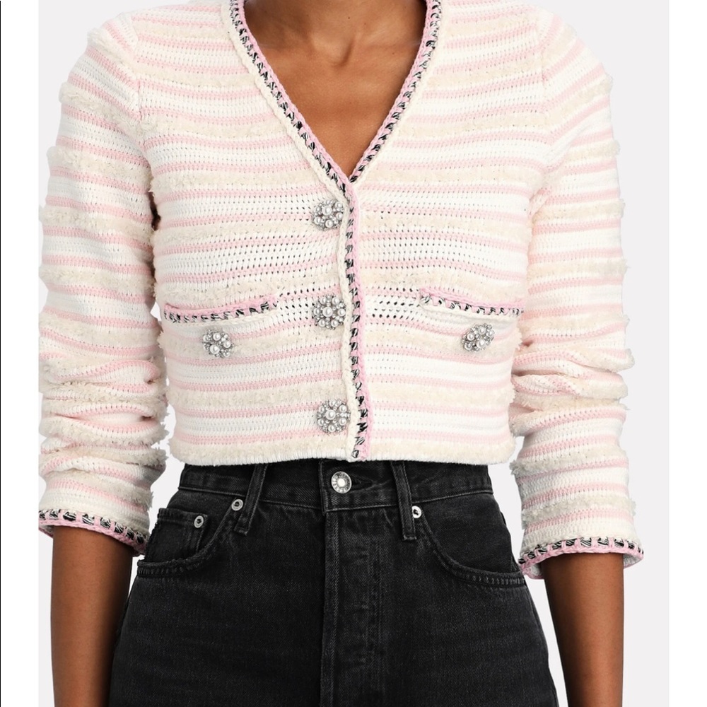 Self portrait pink striped cardigan